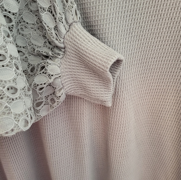 💥3 For $20💥 Miholl Women Large Waffle Knit Lace Balloon Long Sleeve Gray - Picture 2 of 6